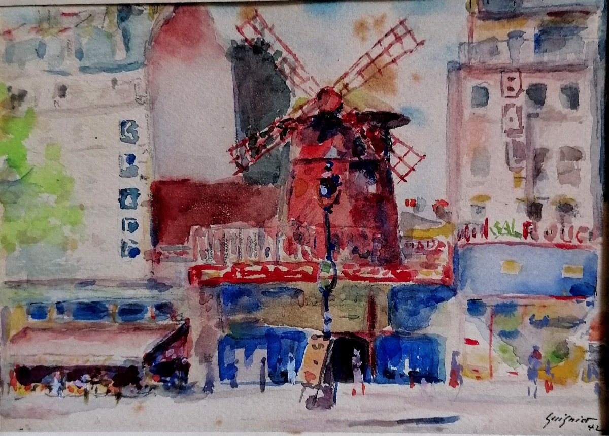 FERNAND GUIGNIER - MOULIN ROUGE - PIGALLE - MONTMARTRE - AQUARELLE 1942 -