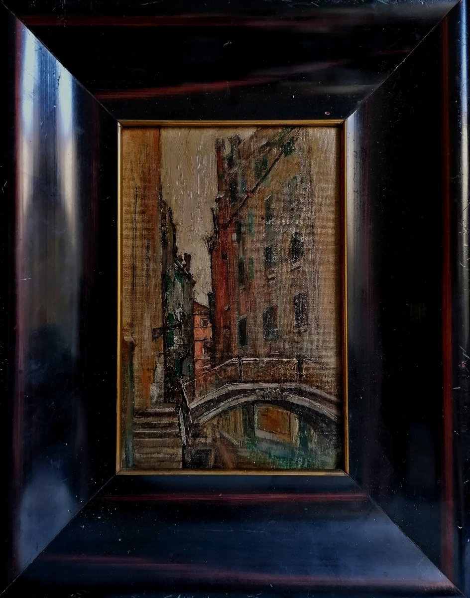 HUILE SUR TOILE - PONT A VENISE - DEBUT XXEME - TRACE DE SIGNATURE - EMILIO AICKELIN-photo-2