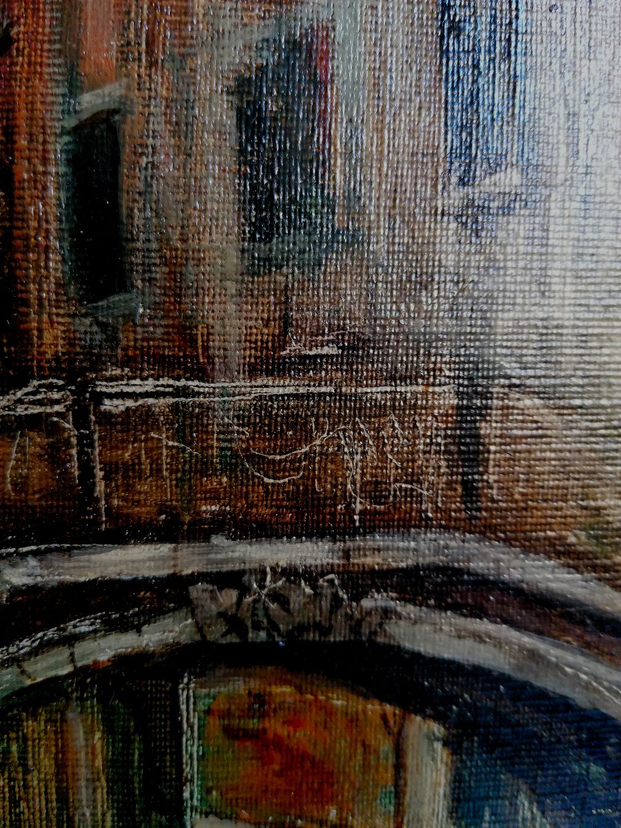 HUILE SUR TOILE - PONT A VENISE - DEBUT XXEME - TRACE DE SIGNATURE - EMILIO AICKELIN-photo-4