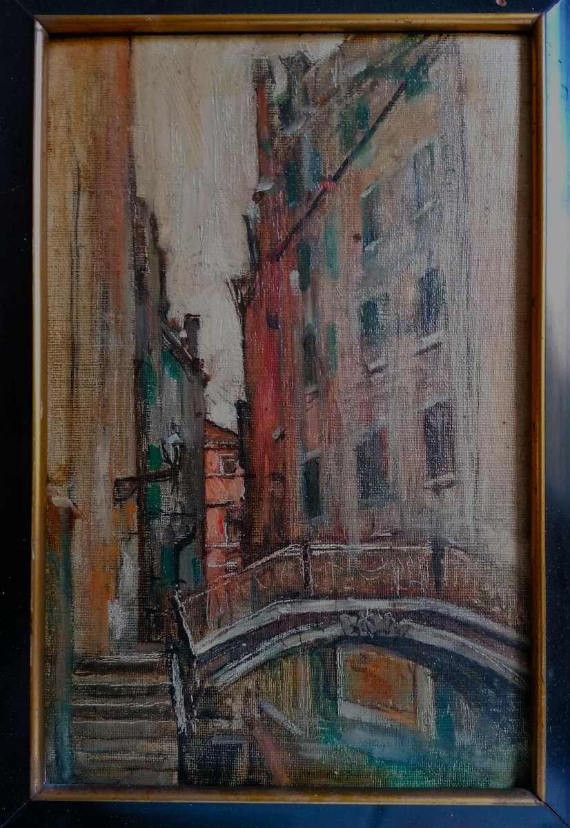 HUILE SUR TOILE - PONT A VENISE - DEBUT XXEME - TRACE DE SIGNATURE - EMILIO AICKELIN