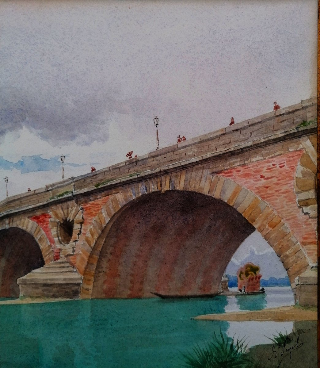 AQUARELLE - PONT NEUF A TOULOUSE - DEBUT XXEME - SIGNATURE - -photo-3