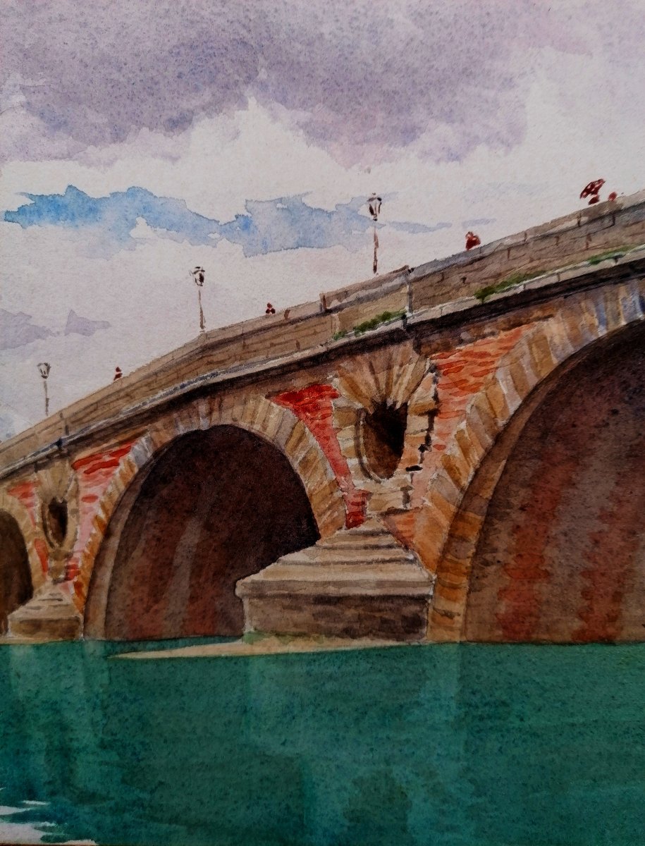 AQUARELLE - PONT NEUF A TOULOUSE - DEBUT XXEME - SIGNATURE - -photo-4