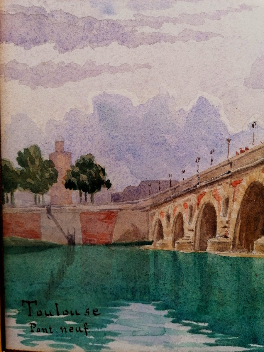 AQUARELLE - PONT NEUF A TOULOUSE - DEBUT XXEME - SIGNATURE - -photo-2