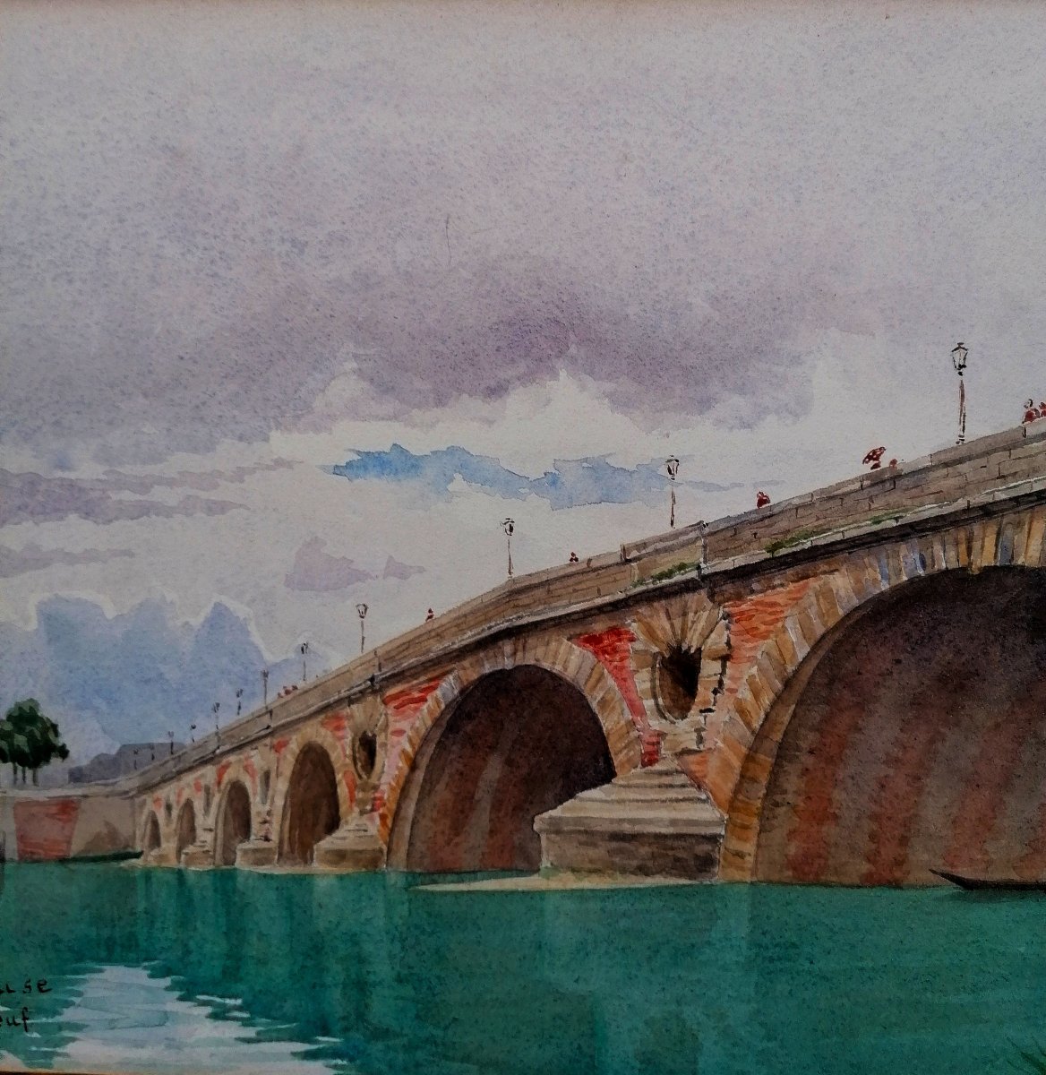 AQUARELLE - PONT NEUF A TOULOUSE - DEBUT XXEME - SIGNATURE - -photo-3