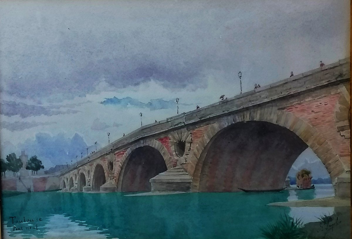AQUARELLE - PONT NEUF A TOULOUSE - DEBUT XXEME - SIGNATURE - 