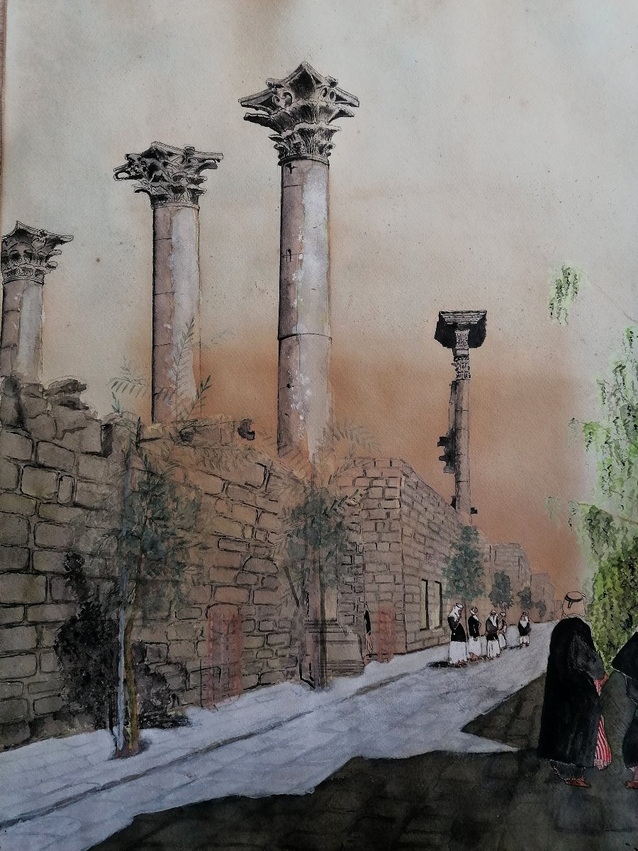 Watercolor And Ink - Basra Eski Sham - Busra Al Sham - Syria - M. Populu 1936 - Roman Ruins --photo-2