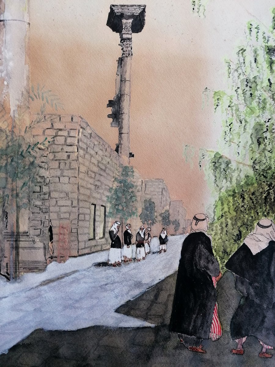Watercolor And Ink - Basra Eski Sham - Busra Al Sham - Syria - M. Populu 1936 - Roman Ruins --photo-3