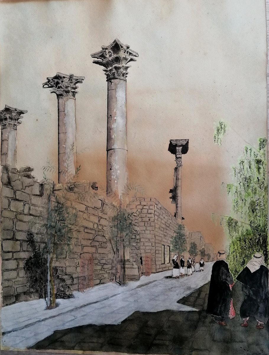 Watercolor And Ink - Basra Eski Sham - Busra Al Sham - Syria - M. Populu 1936 - Roman Ruins -