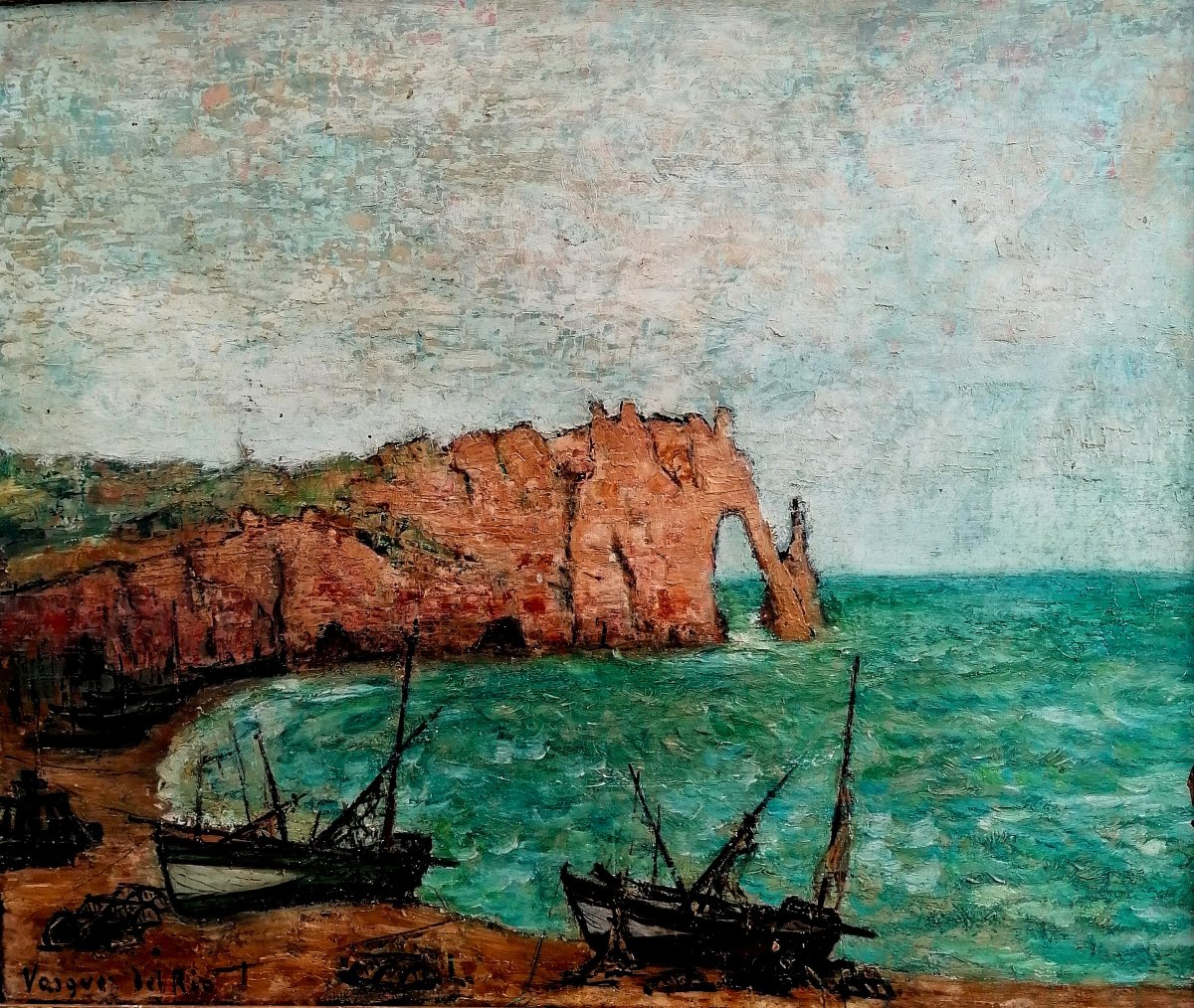 Salvador Vasquez Del Rio 1907–1967 - Etretat Beach - Seascape - Oil On Isorel - -photo-2