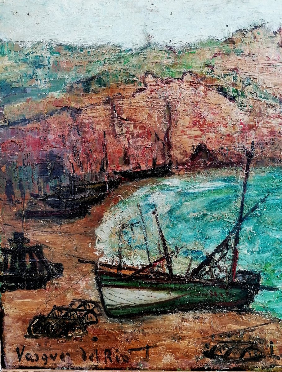 Salvador Vasquez Del Rio 1907–1967 - Etretat Beach - Seascape - Oil On Isorel - -photo-4
