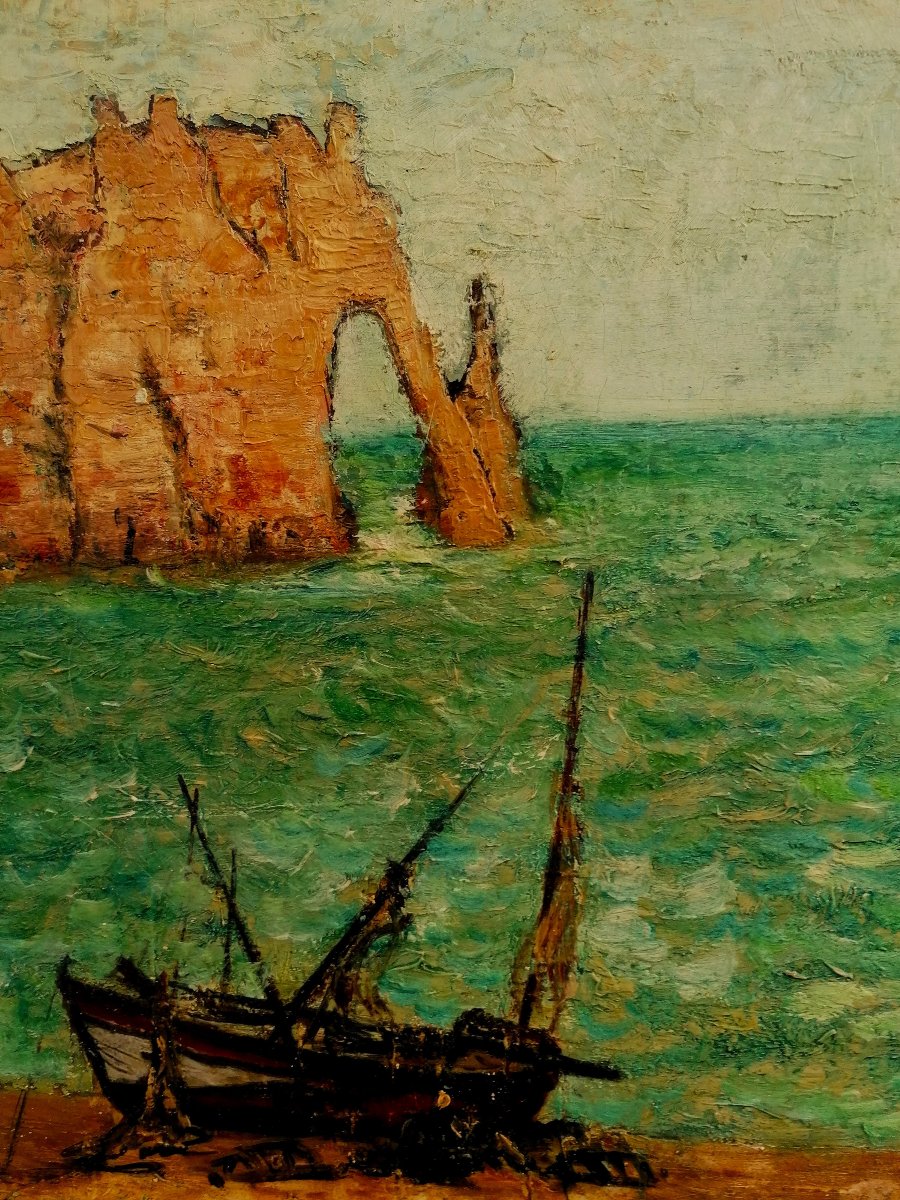 Salvador Vasquez Del Rio 1907–1967 - Etretat Beach - Seascape - Oil On Isorel - -photo-1
