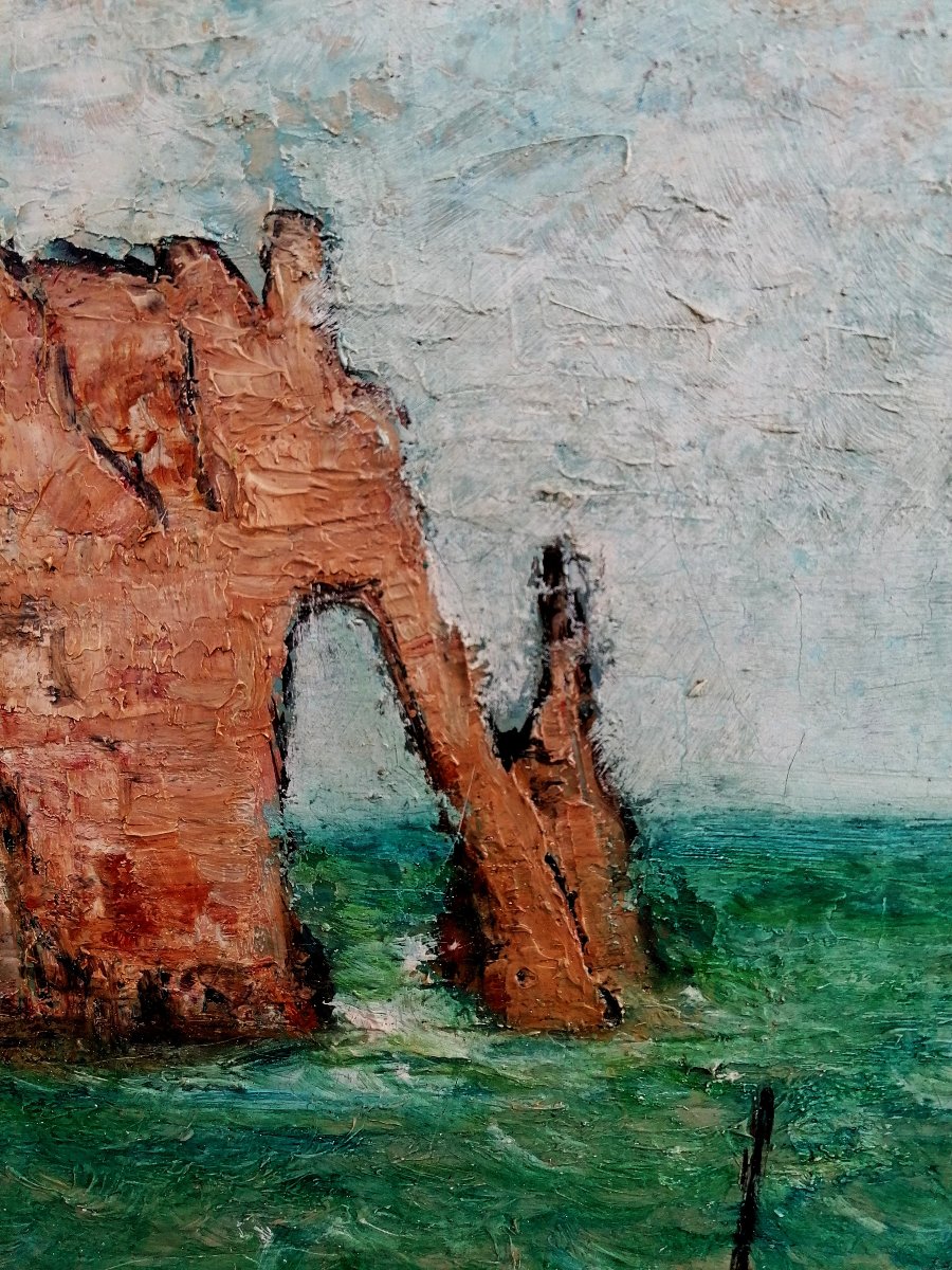Salvador Vasquez Del Rio 1907–1967 - Etretat Beach - Seascape - Oil On Isorel - -photo-2