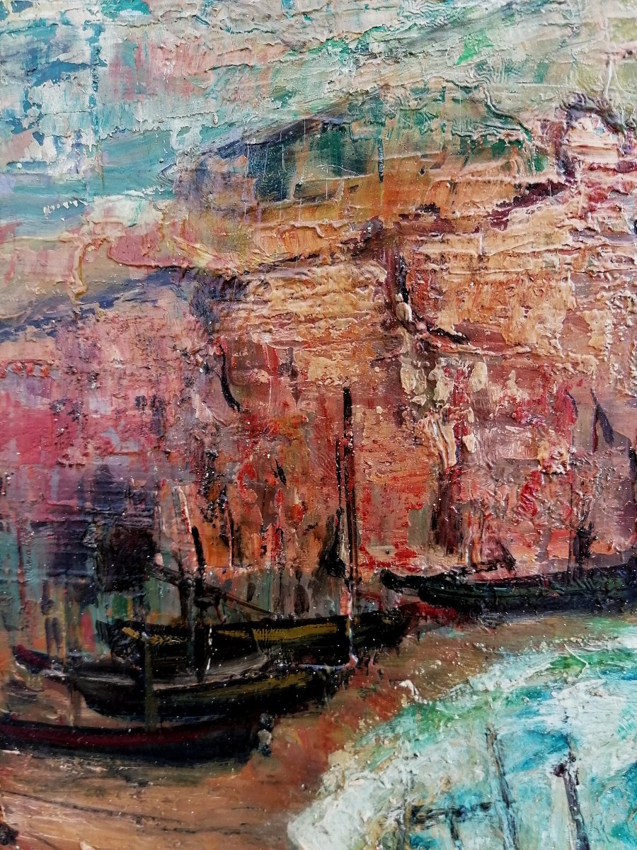 Salvador Vasquez Del Rio 1907–1967 - Etretat Beach - Seascape - Oil On Isorel - -photo-3