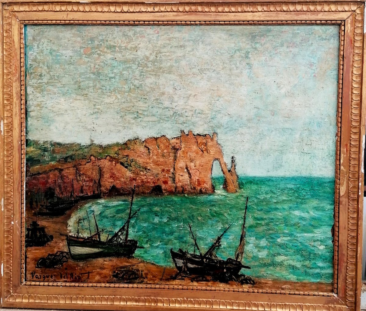 Salvador Vasquez Del Rio 1907–1967 - Etretat Beach - Seascape - Oil On Isorel - 