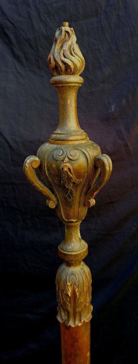 Wooden Torch Holder With Remains Of Gilding - Late 19th Century - 160 Cm --photo-2