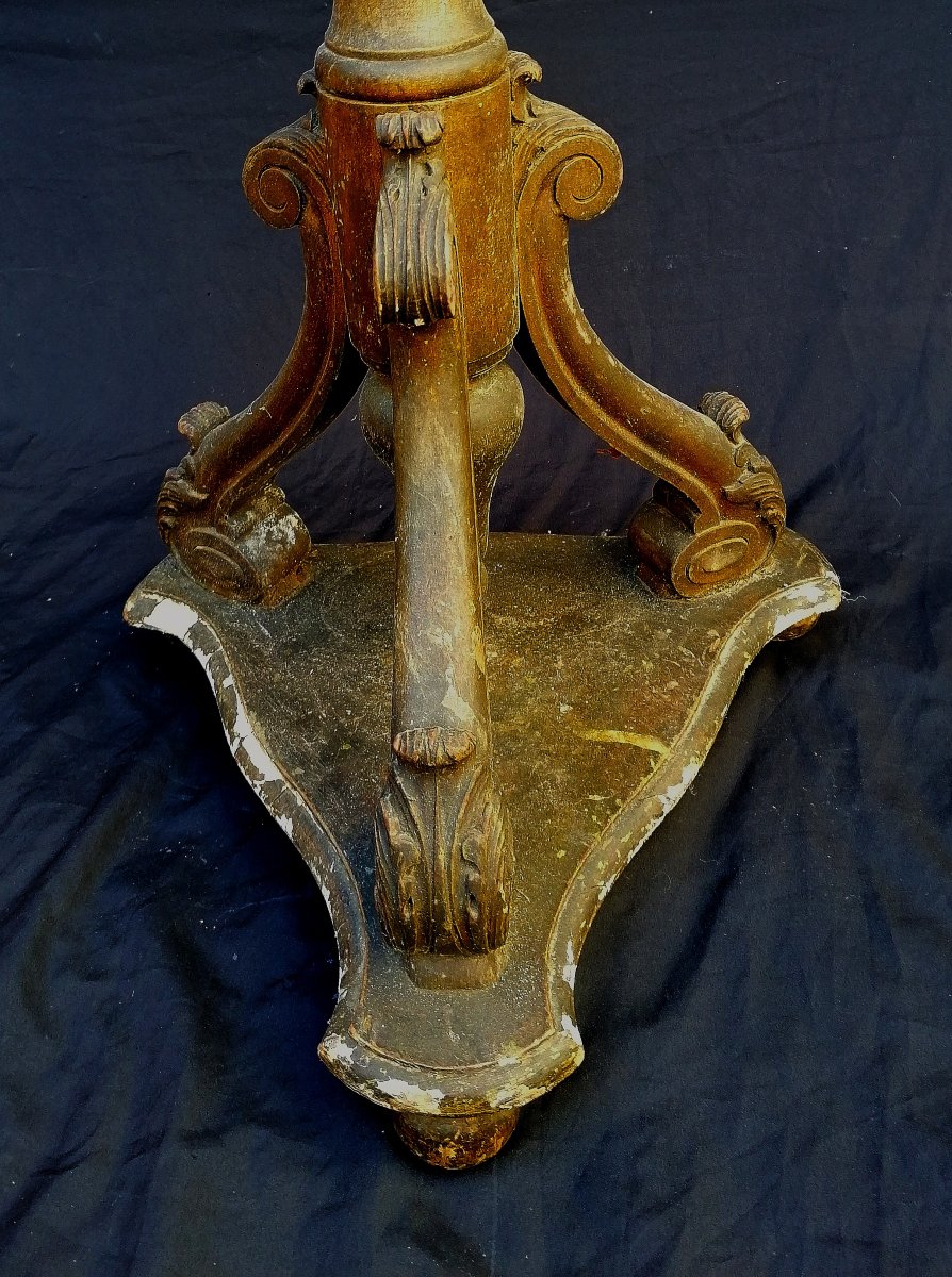 Wooden Torch Holder With Remains Of Gilding - Late 19th Century - 160 Cm --photo-4