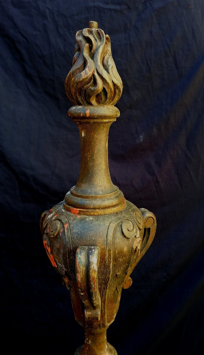 Wooden Torch Holder With Remains Of Gilding - Late 19th Century - 160 Cm --photo-1
