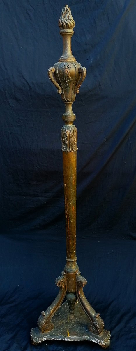 Wooden Torch Holder With Remains Of Gilding - Late 19th Century - 160 Cm -