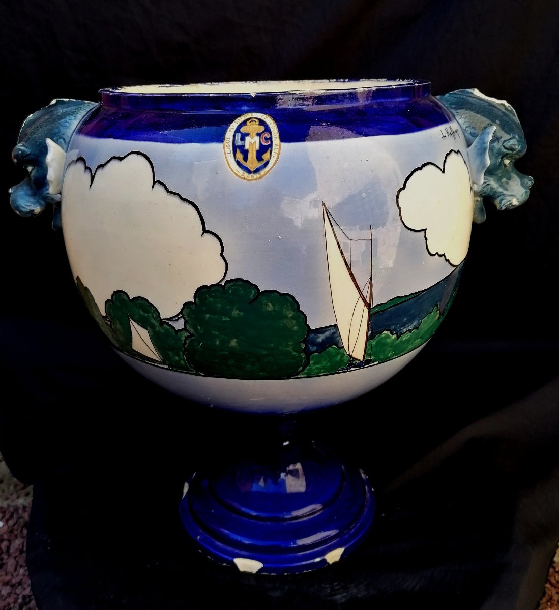 LEON HAFFNER - VASQUE SUR PIEDOUCHE EN FAIENCE - LIGUE MARITIME ET COLONIALE DE PARIS - XXEME --photo-2