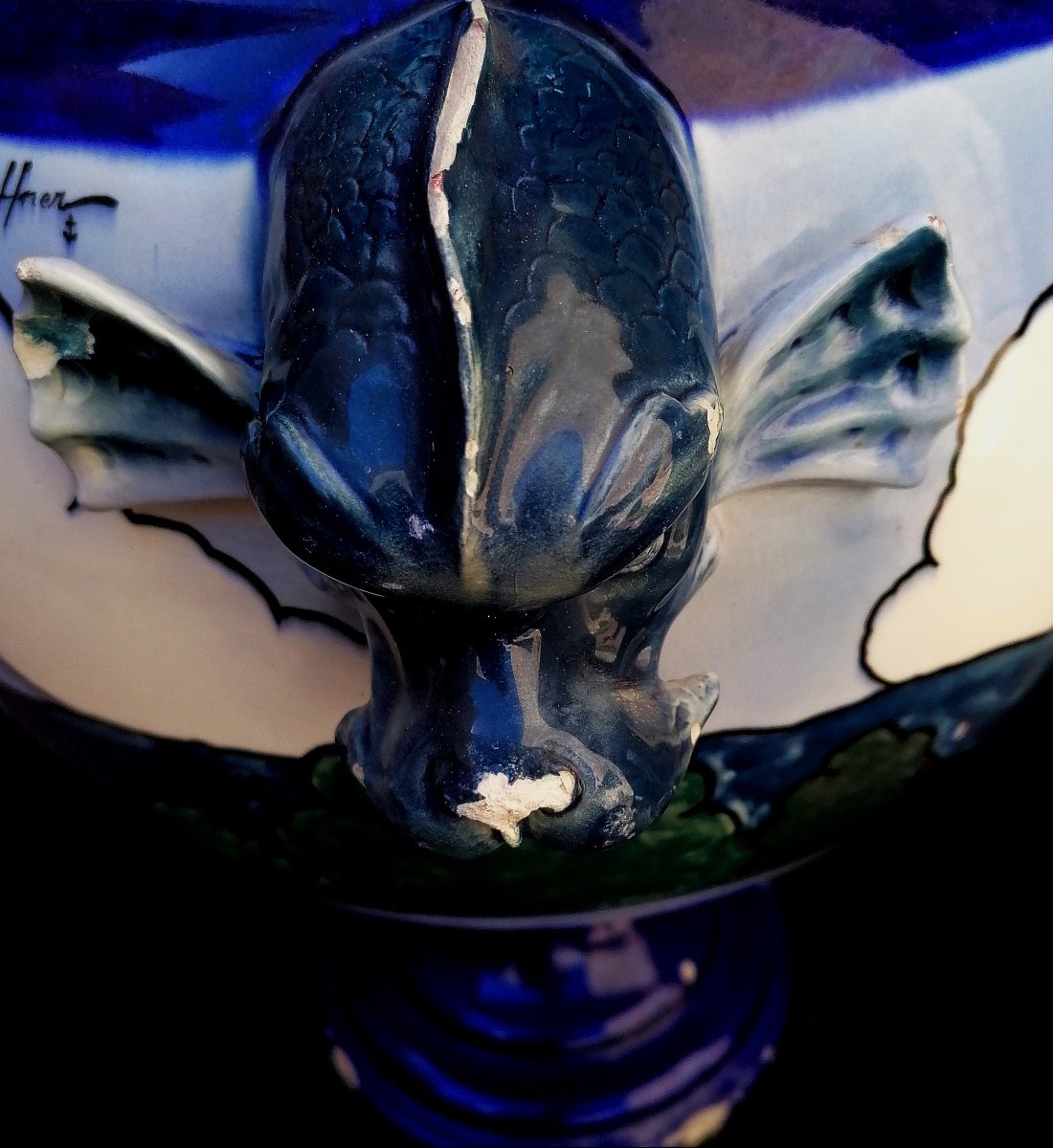 LEON HAFFNER - VASQUE SUR PIEDOUCHE EN FAIENCE - LIGUE MARITIME ET COLONIALE DE PARIS - XXEME --photo-2