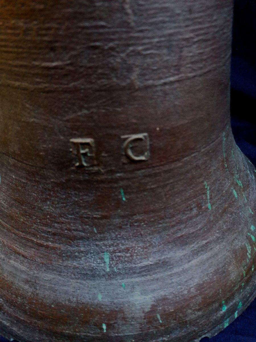 CLOCHE ANCIENNE DE PROPRIETE EN BRONZE DATEE ET MONOGRAMMEE - XIXEME SIECLE - -photo-3