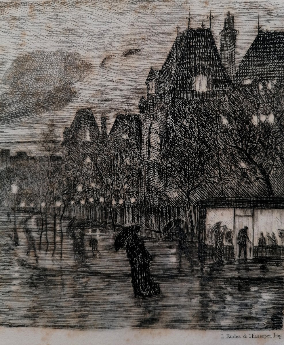 GASTON PRUNIER 1863-1927 - EAU FORTE TITREE " LA PLACE DE L'HOTEL DE VILLE - LE HAVRE - 1892 --photo-3