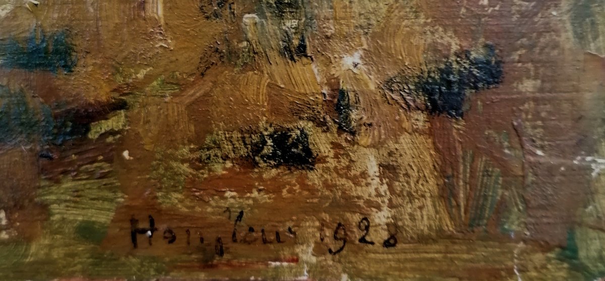 Oil On Cardboard - Forest And Clearing - Titled "honfleur 1928" - -photo-2