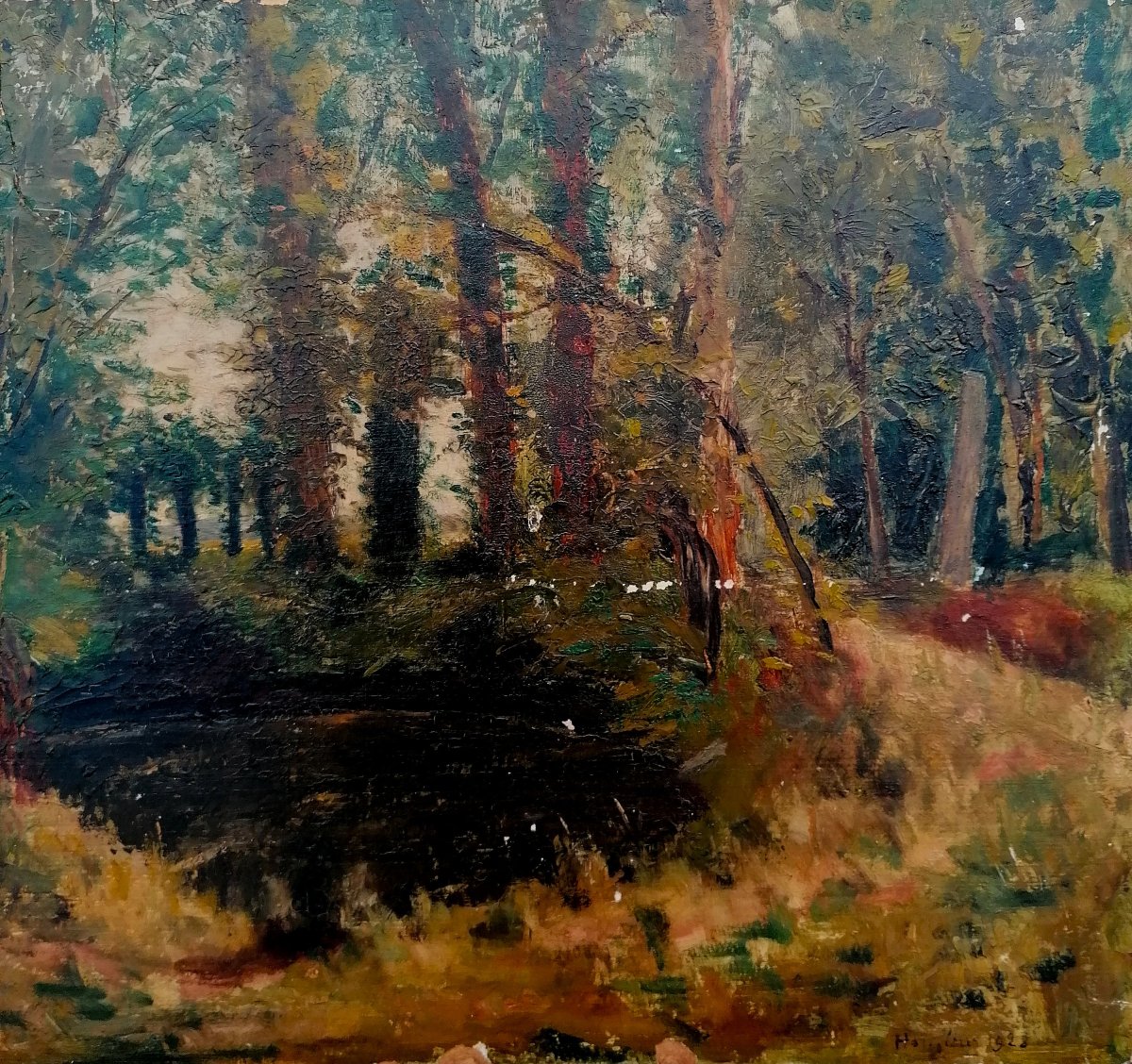 Oil On Cardboard - Forest And Clearing - Titled "honfleur 1928" - -photo-3