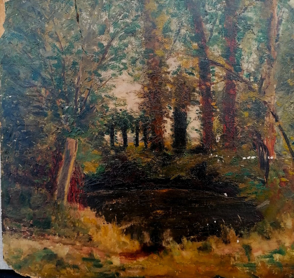 Oil On Cardboard - Forest And Clearing - Titled "honfleur 1928" - -photo-4