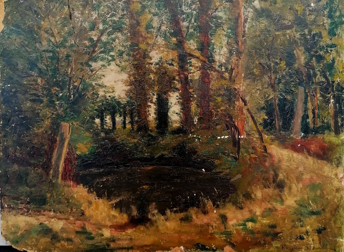 Oil On Cardboard - Forest And Clearing - Titled "honfleur 1928" - 