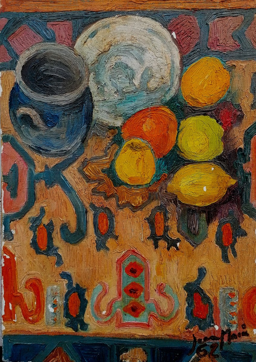 HUILE SUR TOILE - NATURE MORTE POST IMPRESSIONNISTE SYMBOLISTE - SIGNATURE - 1962 -