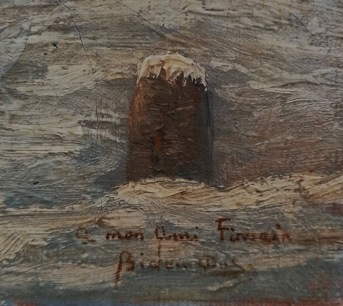 HUILE SUR TOILE - SIGNATURE A DECRYPTER - VILLE SOUS LA NEIGE - XIXEME - -photo-1