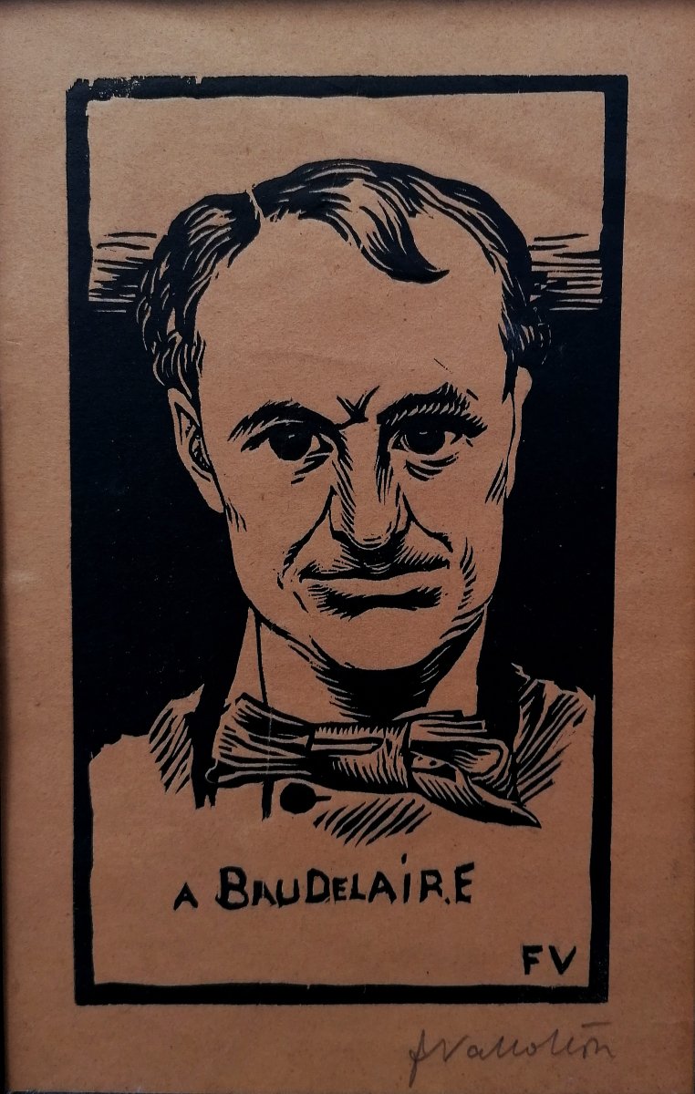 FELIX VALLOTTON - XYLOGRAPHIE - PORTRAIT DE BAUDELAIRE - SIGNATURE A LA MINE DE PLOMB - 1892 --photo-2