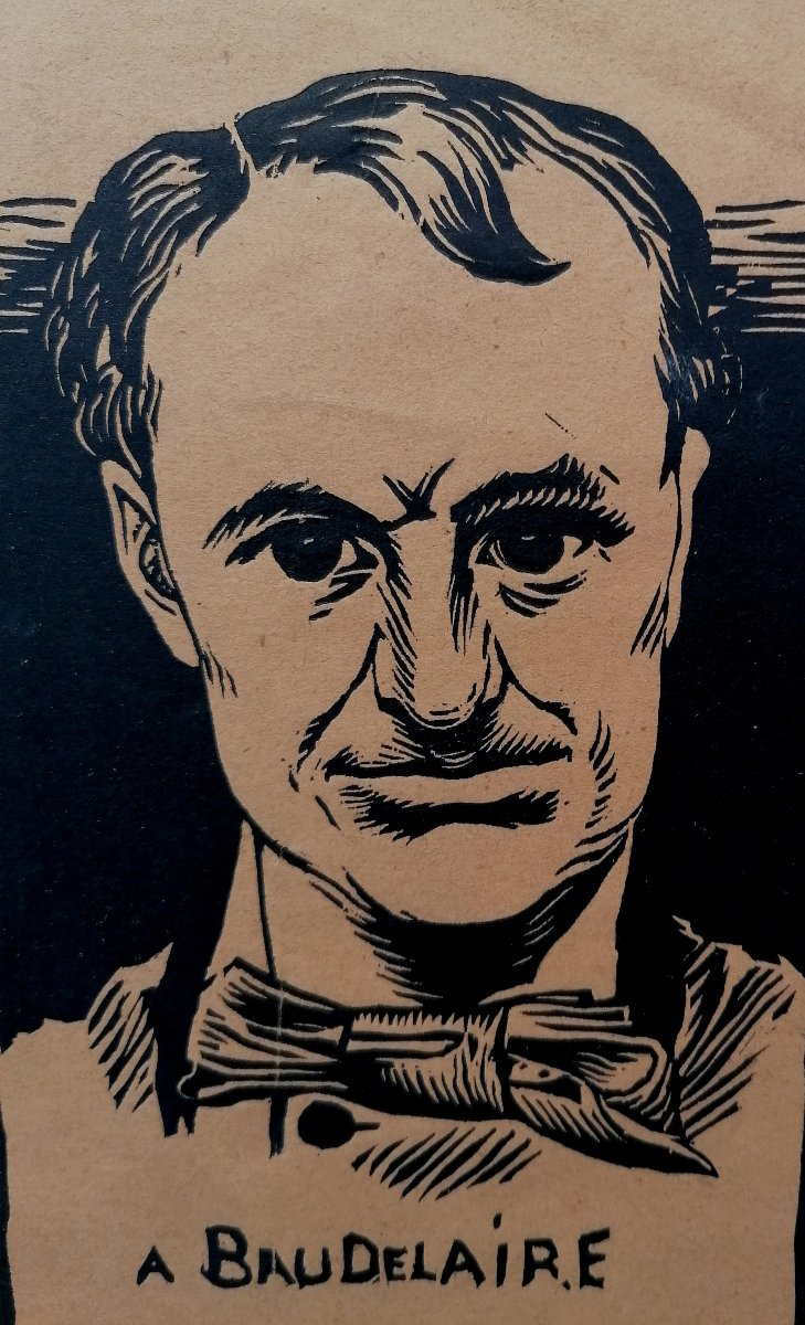 FELIX VALLOTTON - XYLOGRAPHIE - PORTRAIT DE BAUDELAIRE - SIGNATURE A LA MINE DE PLOMB - 1892 --photo-4