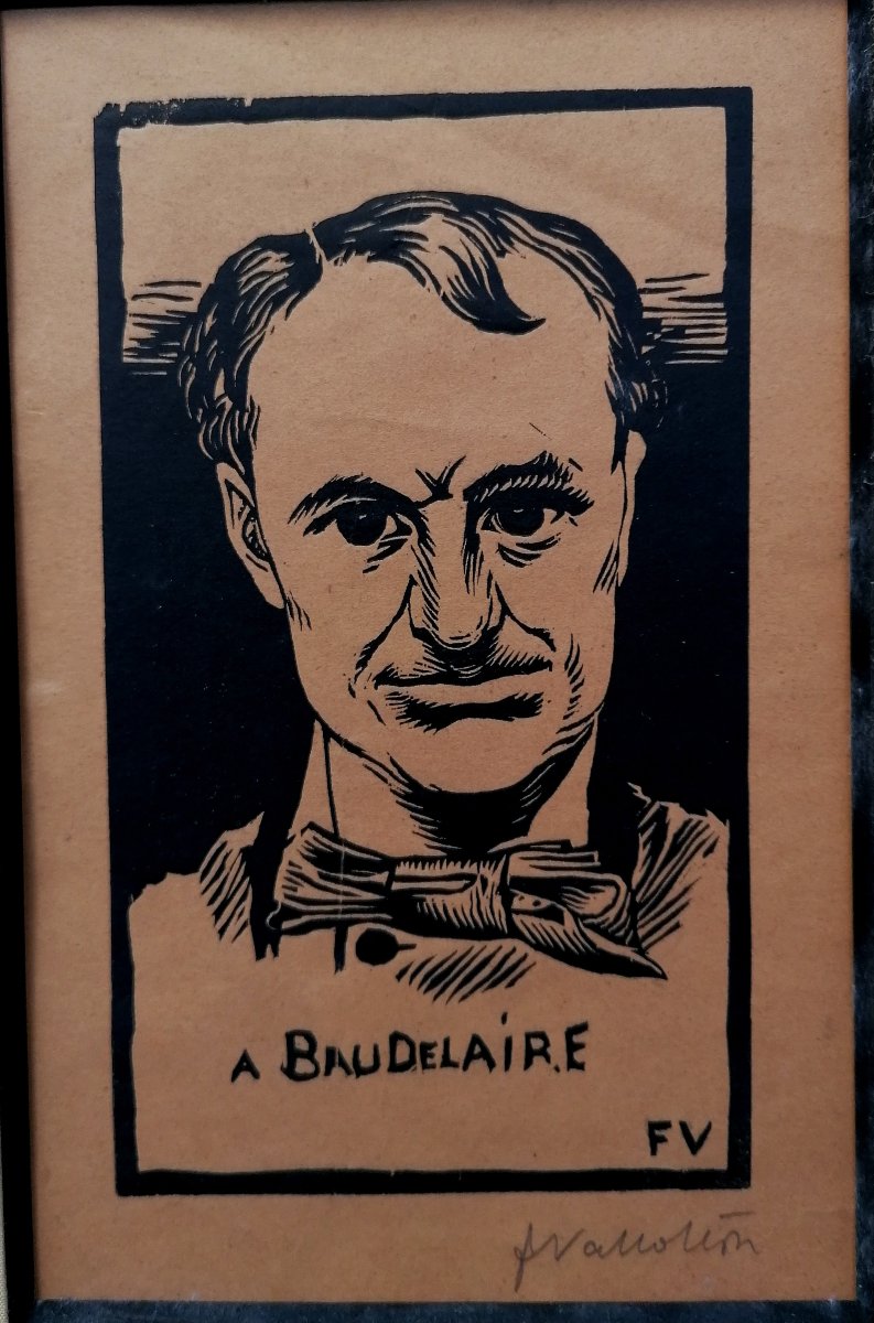 FELIX VALLOTTON - XYLOGRAPHIE - PORTRAIT DE BAUDELAIRE - SIGNATURE A LA MINE DE PLOMB - 1892 --photo-1