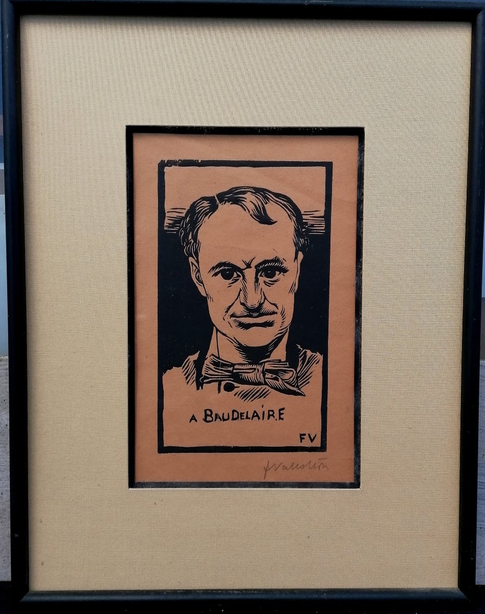 FELIX VALLOTTON - XYLOGRAPHIE - PORTRAIT DE BAUDELAIRE - SIGNATURE A LA MINE DE PLOMB - 1892 -