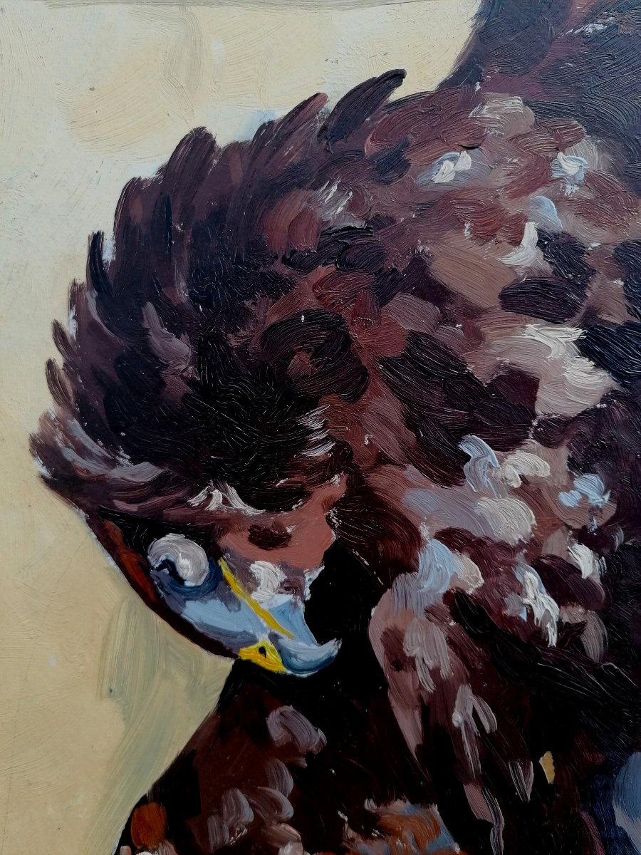 B. Walz C. - Oil On Cardboard - Golden Eagle - 98 X 68 Cm (as Seen) --photo-1