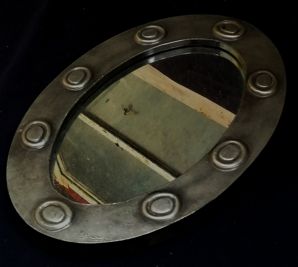 Mirror - Stamped Metal On A Wooden Core - Signed - Circa 1970? -