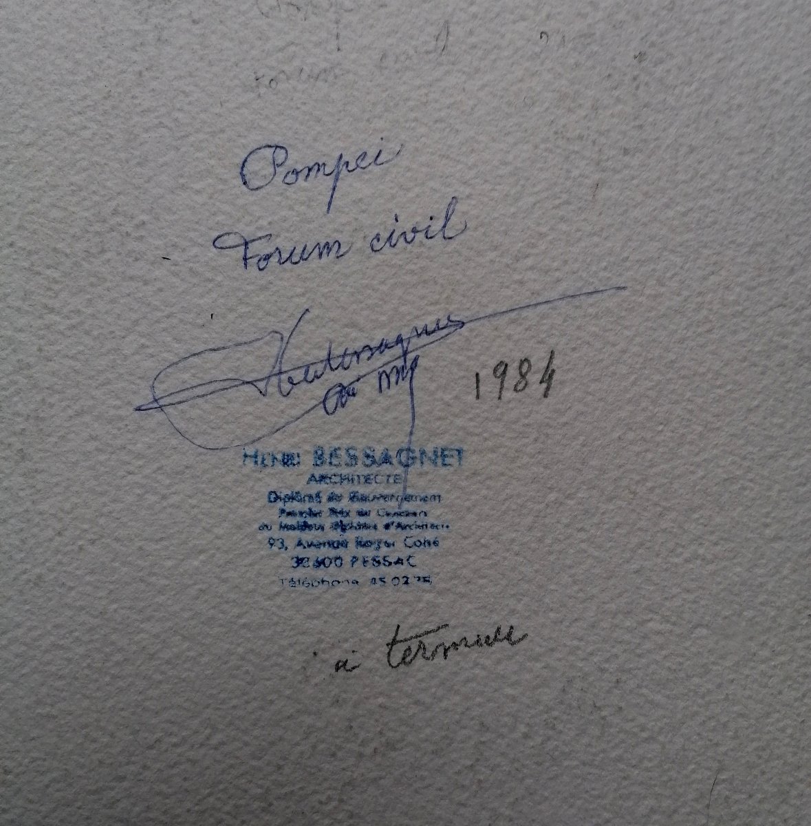 Watercolor - Henri Bessagnet - Civil Forum Of Pompeii 1984 - Bordeaux School --photo-4