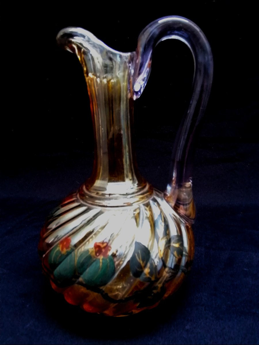 Enameled Crystal Liqueur Set - Art Nouveau Period - Baccarat Model - -photo-2