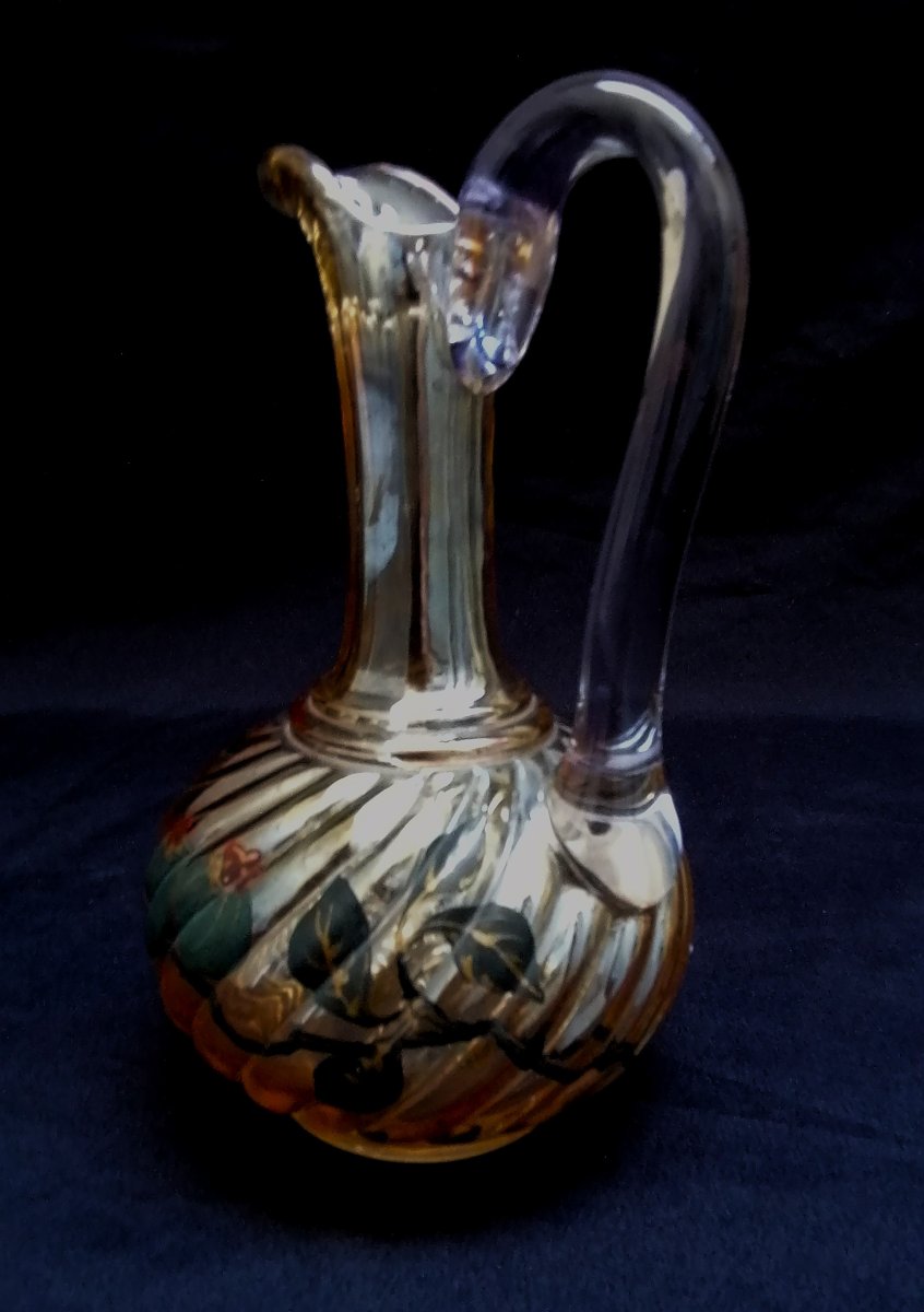 Enameled Crystal Liqueur Set - Art Nouveau Period - Baccarat Model - -photo-3