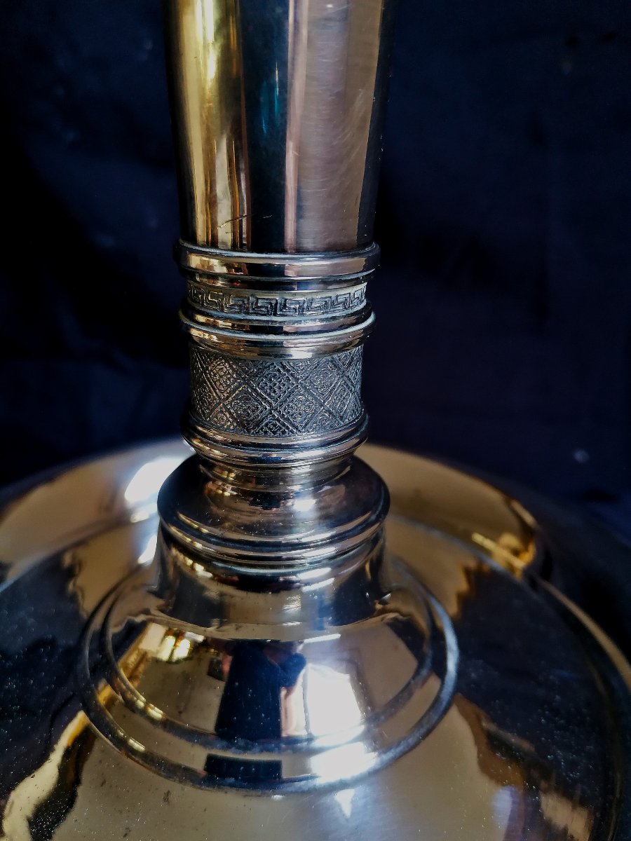 Silver-plated Bronze Lamp Base - 19th Century - Louis XVI Style - Chrysalia?-photo-1