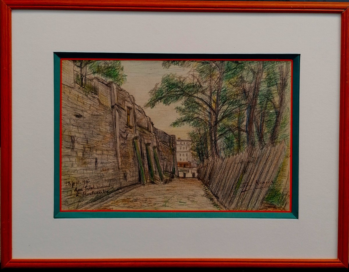 LEON RENIER - DESSIN CRAYON GRAS - RUE SAINT VINCENT - MONTMARTRE - PARIS - 1916 - 1/3-photo-2