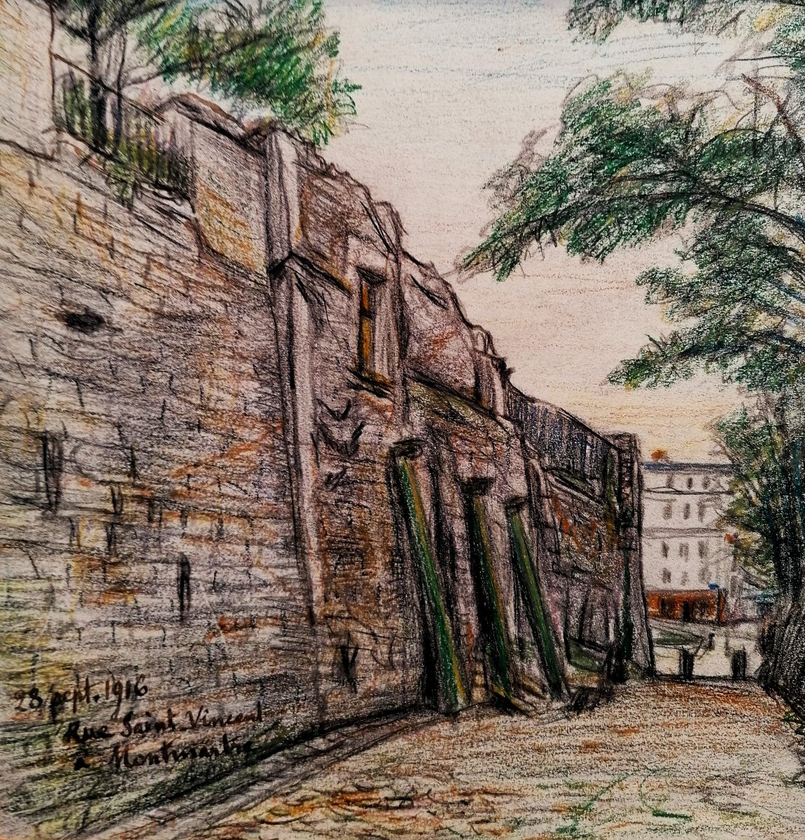 LEON RENIER - DESSIN CRAYON GRAS - RUE SAINT VINCENT - MONTMARTRE - PARIS - 1916 - 1/3-photo-4