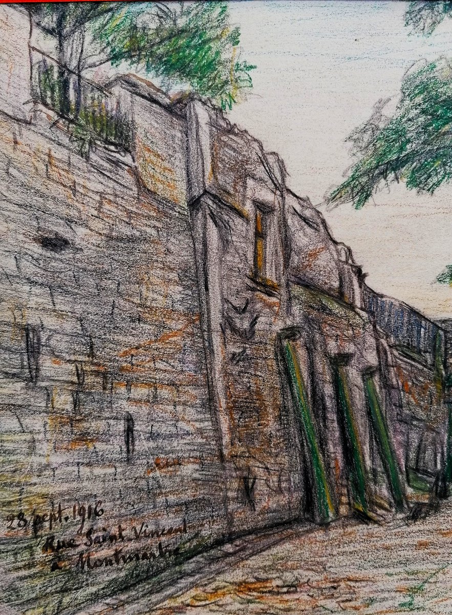 LEON RENIER - DESSIN CRAYON GRAS - RUE SAINT VINCENT - MONTMARTRE - PARIS - 1916 - 1/3-photo-1