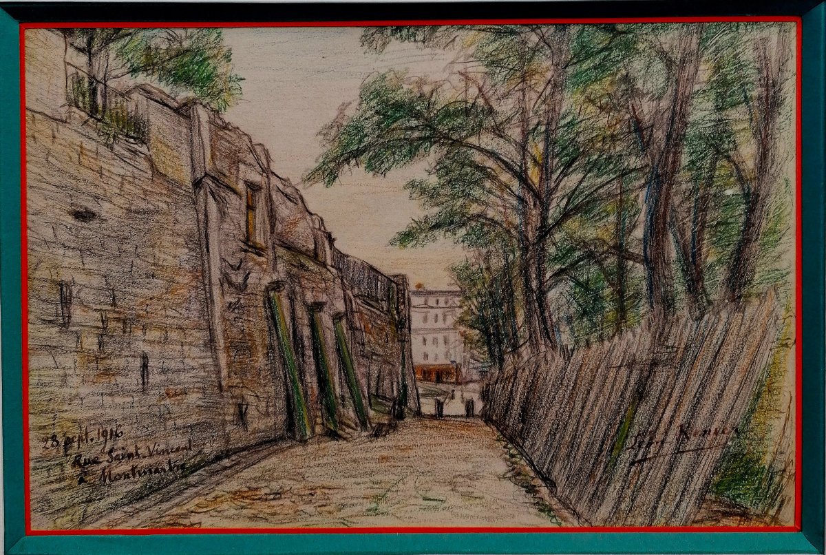 LEON RENIER - DESSIN CRAYON GRAS - RUE SAINT VINCENT - MONTMARTRE - PARIS - 1916 - 1/3