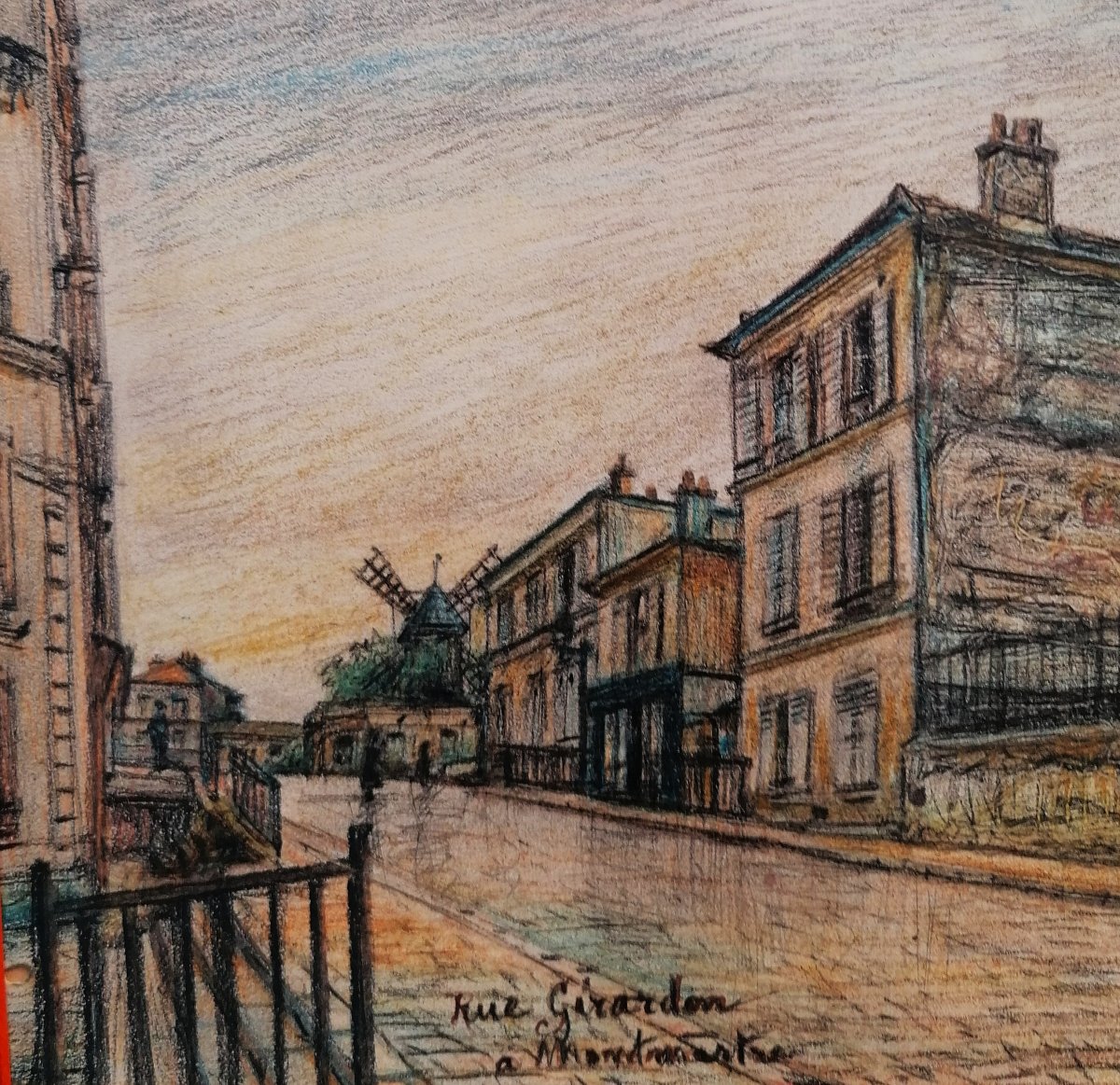 Leon Renier - Oil Pastel Drawing - Rue Gerardon, Montmartre - Paris - Moulin Rouge - 1917 - 2/3-photo-3