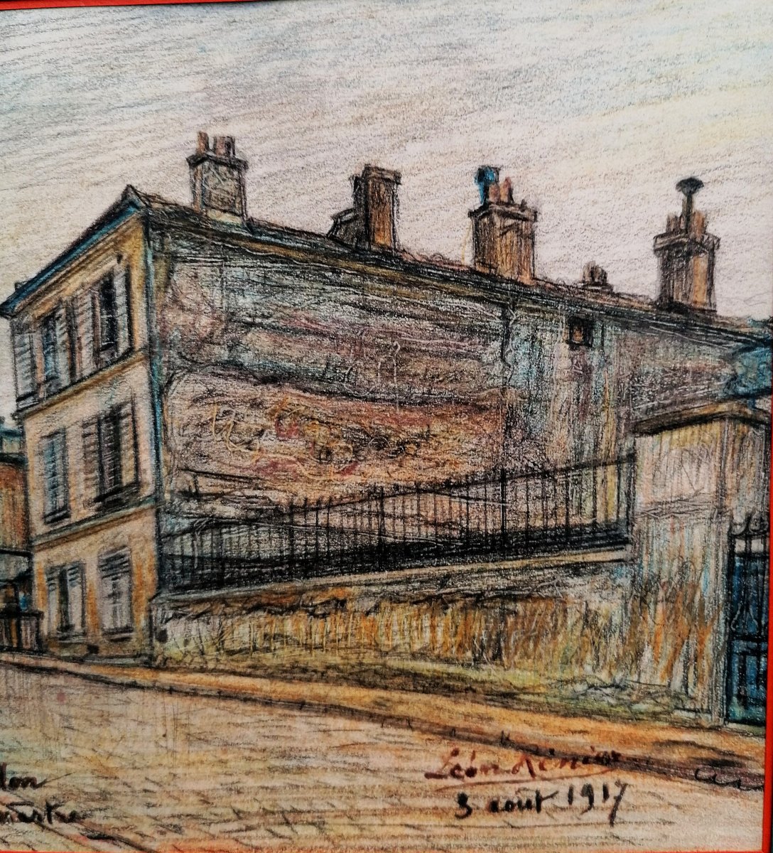 Leon Renier - Oil Pastel Drawing - Rue Gerardon, Montmartre - Paris - Moulin Rouge - 1917 - 2/3-photo-1