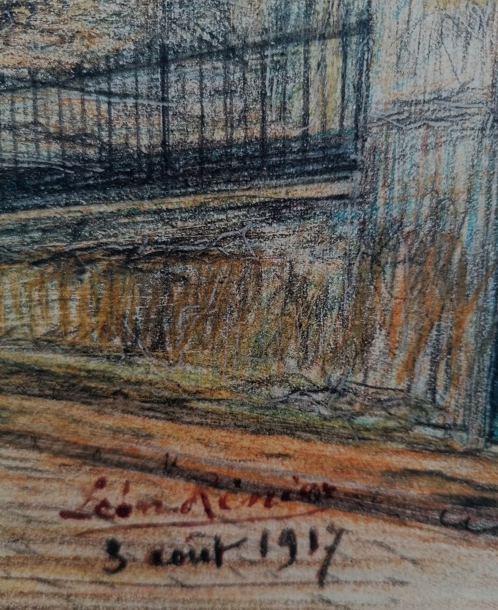 Leon Renier - Oil Pastel Drawing - Rue Gerardon, Montmartre - Paris - Moulin Rouge - 1917 - 2/3-photo-2