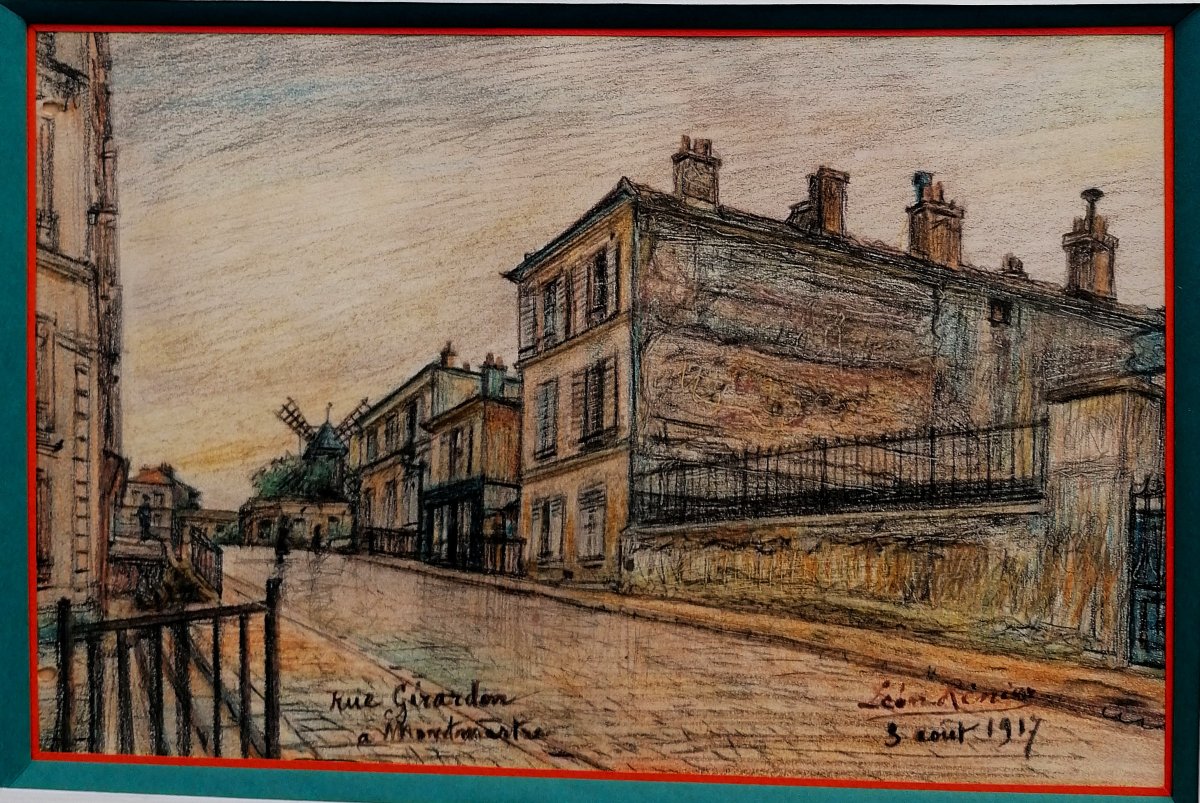 Leon Renier - Oil Pastel Drawing - Rue Gerardon, Montmartre - Paris - Moulin Rouge - 1917 - 2/3
